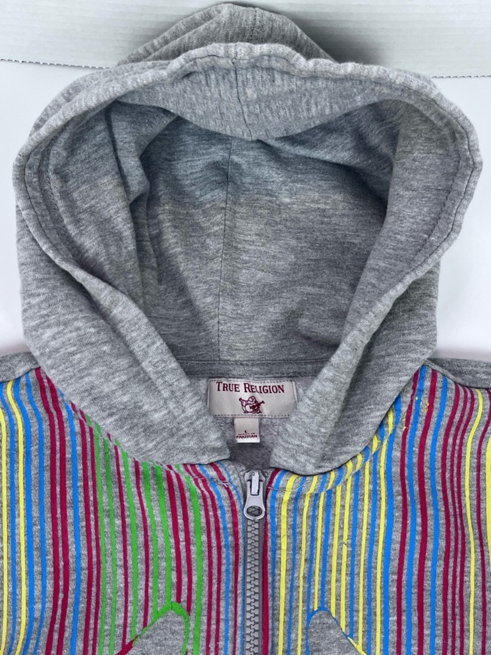 True Religion Boys Full Zip Fleece Hoodie with Paint Drip Logo Size L; School - Picture 10 of 13